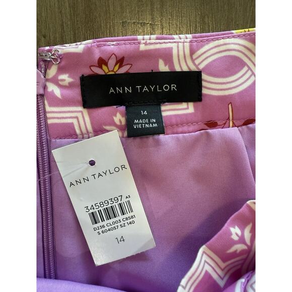 NWT Ann Taylor Pink Floral Geo Print Faux Wrap Midi Skirt Women’s Size 14 NEW - Picture 3 of 9